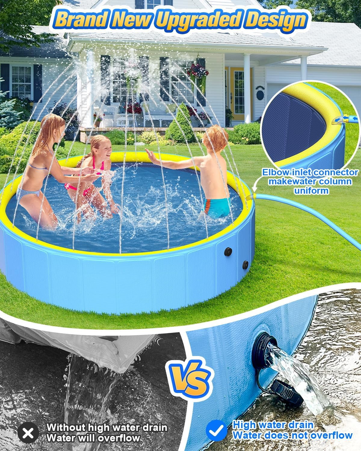 Perfect Combination of Dog Pool and Splash Pad W79 X H12, Sturdyer Foldable Kiddie/Baby Hard Plastic Pools, Summer Swimming Bath Tubs for Kids/Dogs/Pet