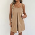 thumbnail image 2 of Daiosportswear Women's Solid Wide Strap Sleeveless Side Pocket Relaxed Fit Summer Beach Short Jumpsuit Khaki XS(XS), 2 of 9