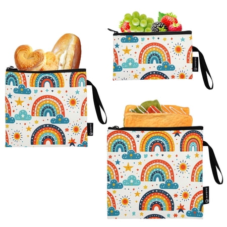 Haosy 3 Pack Reusable Ziploc Bags BPA Free Healthy Food Storage Bag Leakproof Sandwich Snack Freezer Bags Rainbow Sun Star Cloud