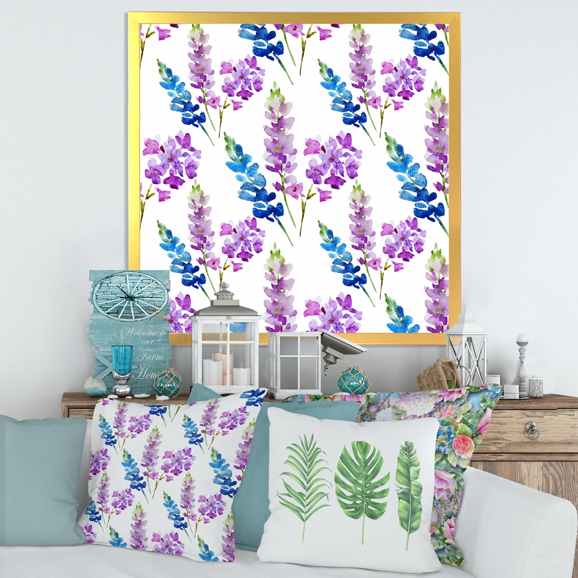 Designart 'Purple and Pink Floral Pattern' Traditional Framed Art Print