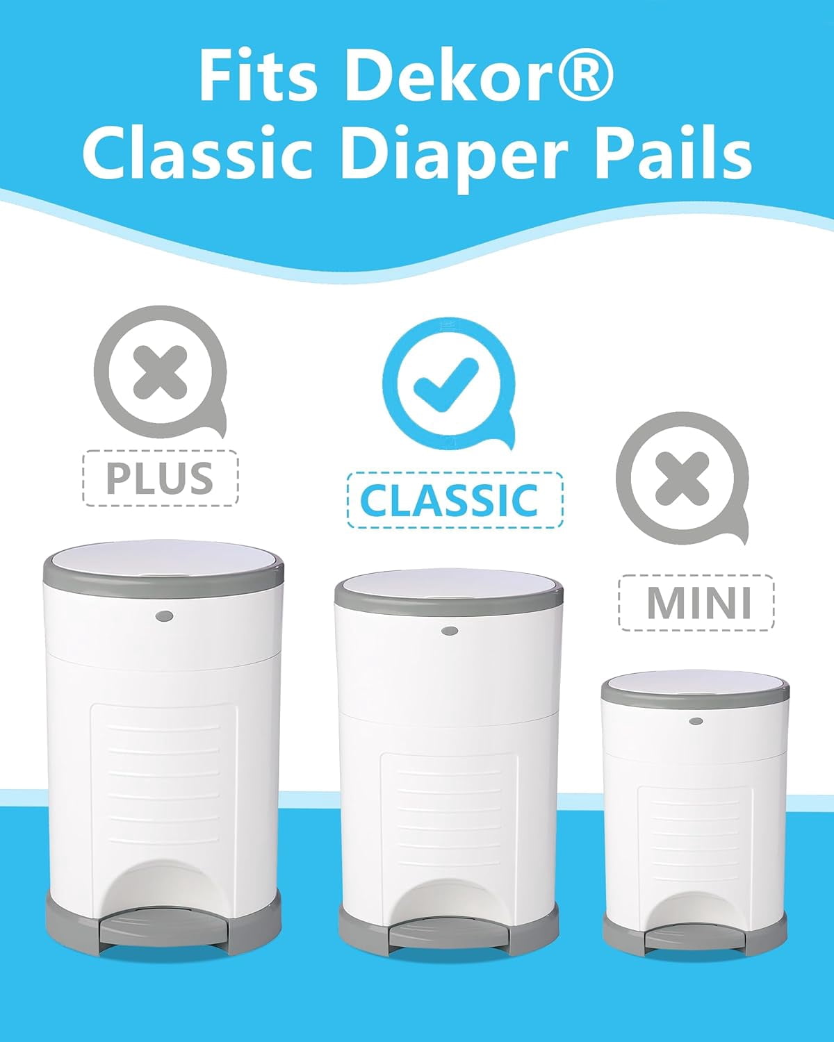Refills Compatible with Dekor Classic Diaper Pails, Disposable Diaper Trash Bags, Extra Thick Diaper Pail Refill Liners, Hold Up to 1980 Diapers (4 Pack)