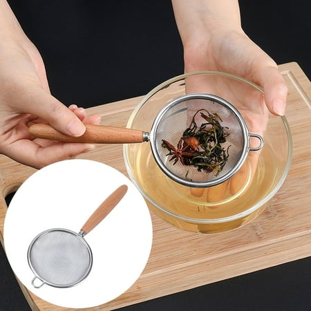 

Stainless Steel Colander With Wooden Long Handle Hanging Ear Kitchen Strainer Filter Fine Sieve Cookware The Mat Clear over The Strainers for Kitchen Shape Get It Kitchen Stuff for New Home Useful
