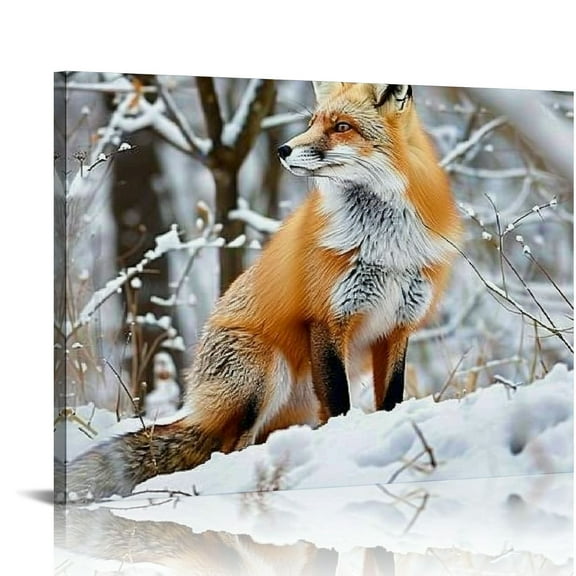 BCIIG Red Fox Canvas Wall Art Wildlife Decor Fox Hunting in the Snow Pictures on Canvas Wall Art for Home Office Decorations Living Room Bedroom and Kitchen Decor  20x16in