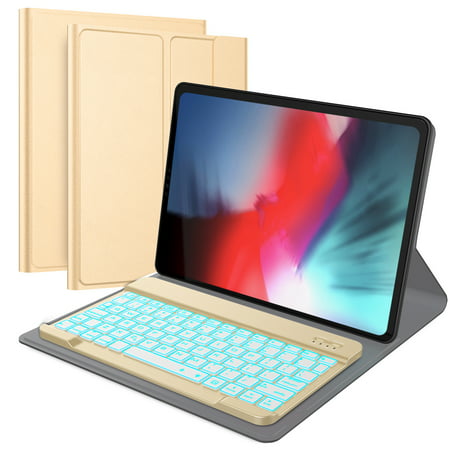 iPad Pro 12.9 2018 Keyboard Case, 7 Colors Backlit Detachable Wireless Bluetooth Keyboard with Multi-Angle Stand Smart Cover Case (Support Pencil Charging)