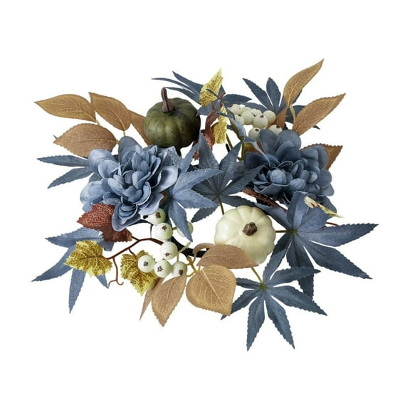 PEIBang Thanksgiving Halloween Pumpkin Maple Leaf Berry Candle Wreath 9.84x9.84 in Plastic Table Decor Scented Decorative Ring for Parties Gifts