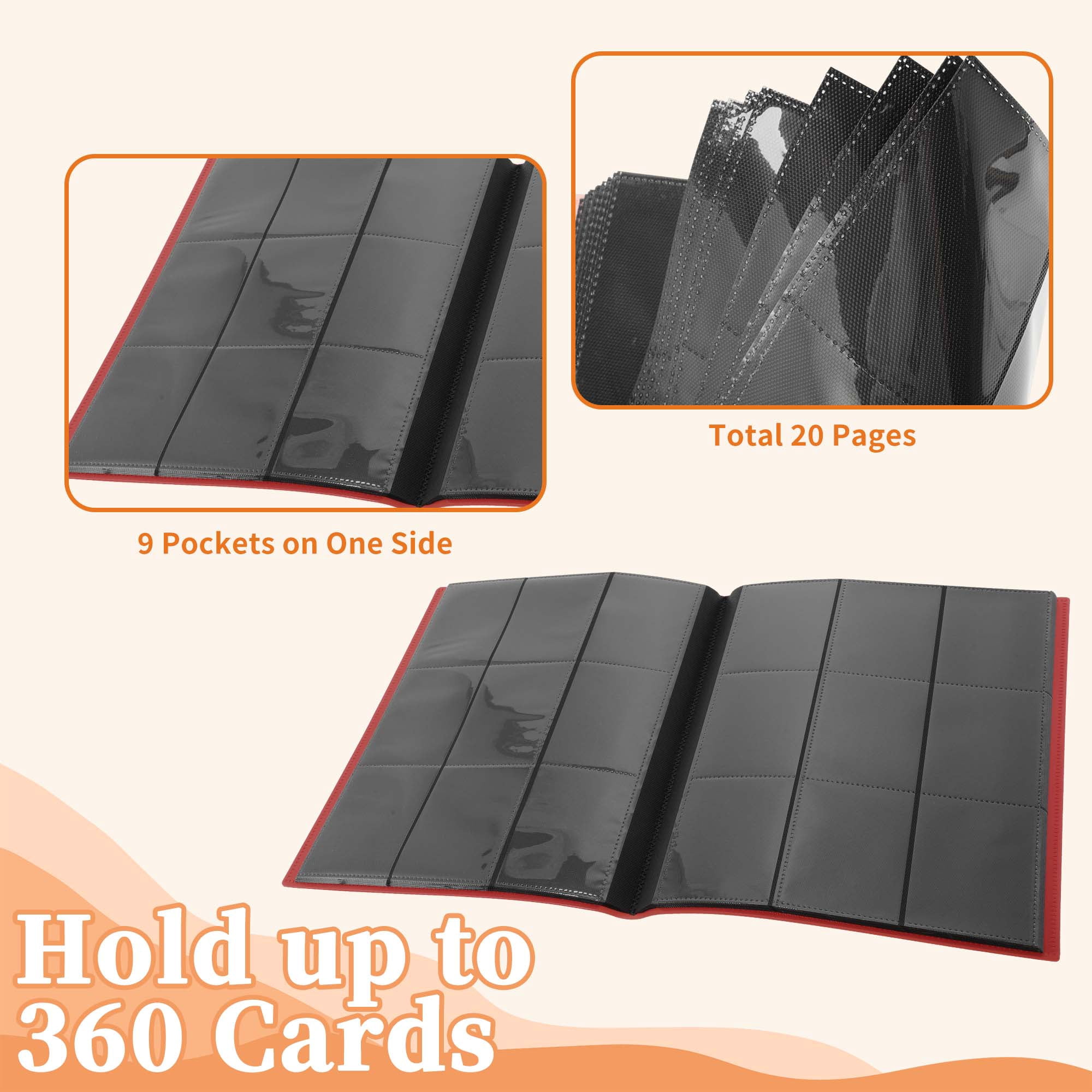 Unique Bargains Card Binder with 9 Pockets and 20 Pages ["Red"]