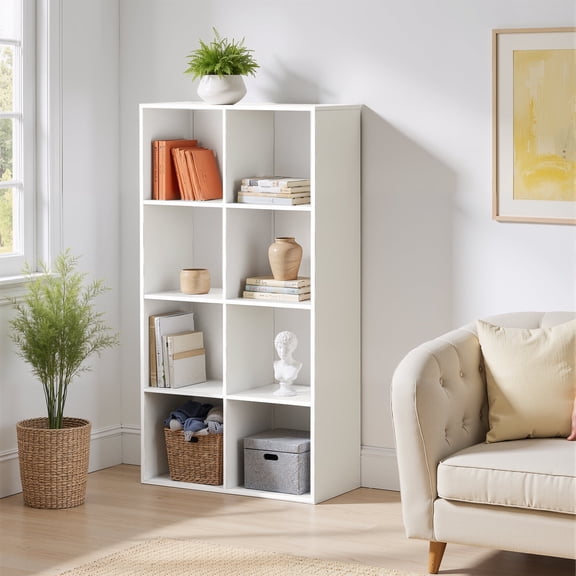 4 Tier Bookcase,47.7 Inch Tall Bookshelf Storage Wall Shelf Organizer Display Cube Book Shelf, Corner Storage Organizer,White