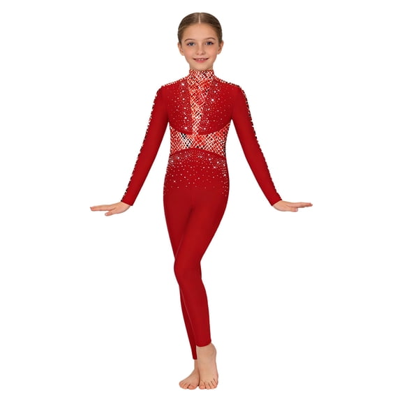 Choomomo Full Body Leotard for Girls Ballet Dance Unitard Long Sleeve Bodysuit Gymnastics Dancewear Catsuit Burgundy 8