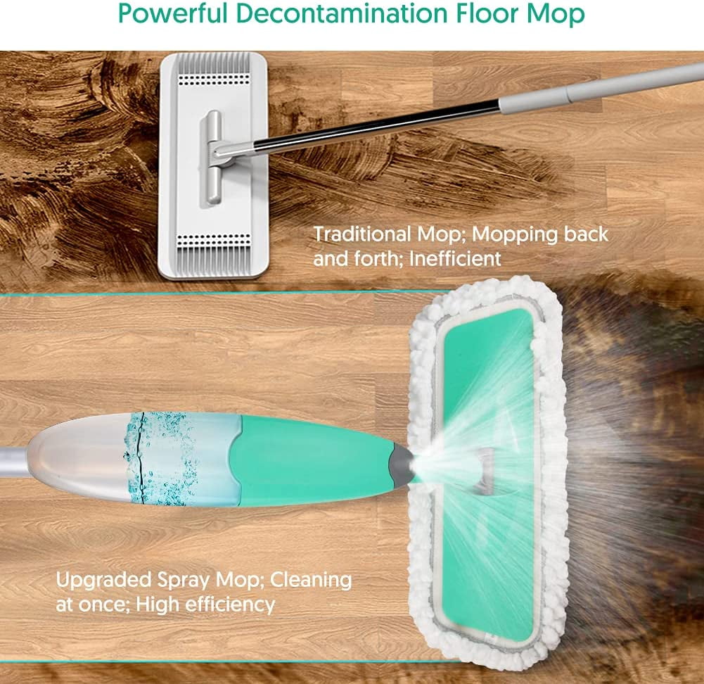 Bcooss Spray Mops for Floor Cleaning - Microfiber Floor Mop with 550ml Refillable Bottle 3 Washable Pads Kitchen Dry Wet Mop for Cleaning Hardwood