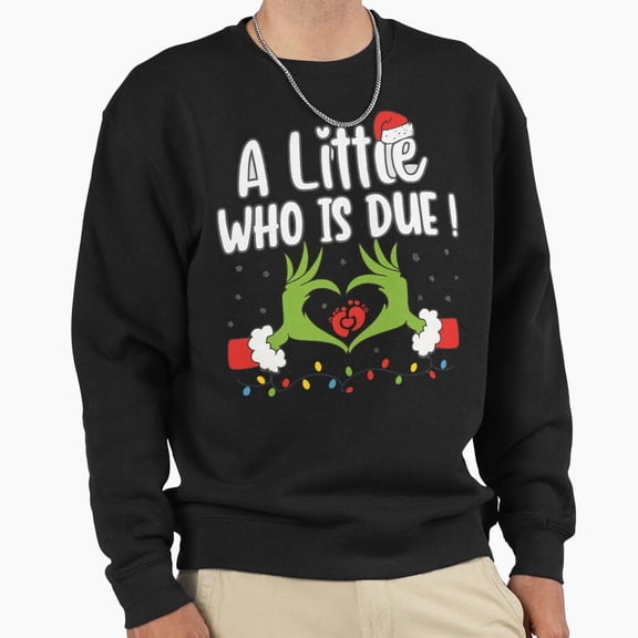 Little Who Is Due Pregnancy Reveal Christmas Graphic Unisex Sweatshirt Funny Retro - Fan Favorite G15200, Up to Size 5XL