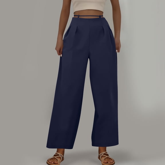 HongQid Women Wide Leg Pants High Waisted Business Casual Work Trousers Dressy Pants with Pockets