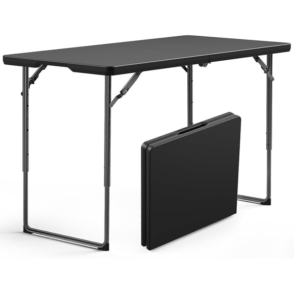 Folding Table, 4FT Foldable Picnic Table with Adjustable Height, Heavy Duty Fold-in-Half Portable Table for Weddings, Camping, Parties