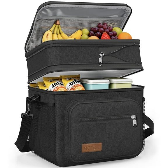 HOTOR Double-Layer Insulated Lunch Box for Men & Women, Leakproof Cooler for Work, Travel & Picnic, 11.1" x 9.7" x 6.7", Black