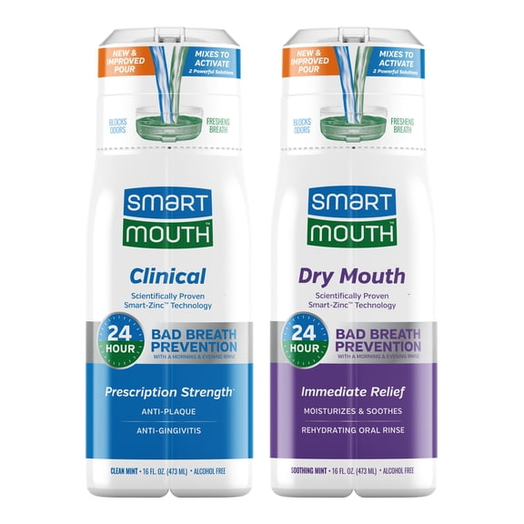 SmartMouth Dry Mouth & Clinical Activated Mouthwash - Dry Mouth Relief & Gum Protection - Bad Breath Prevention Mouthwash, 16 fl oz Each