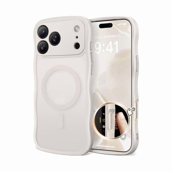 Eryueer Magnetic for iPhone 17 Pro Max Case for Women Girls Upgraded [Full Camera Protection] [Compatible with MagSafe] Cute Wave Translucent Matte Phone Case for iPhone 17 Pro Max Stone