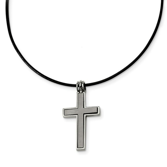 Primal Steel Titanium Leather Cord Cross 18-inch Necklace