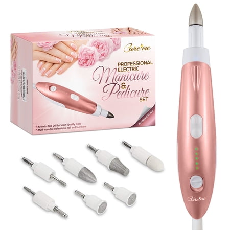 Professional Manicure & Pedicure Set by Care Me-Corded Electric Nail Care Tools with 7 Attachments for Natural or Acrylic Fingernails or Toenails - Free Shipping
