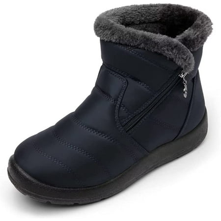 Winter Snow Zip Up Boots for Women, Fur Lined Warm Ankle Booties, Outdoor Anti-slip Waterproof Comfortable Short Boot, Botas De Invierno Para Mujert