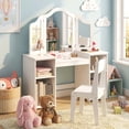thumbnail image 6 of Furnibear Tri-Folding Vanity Children Dressing Table Set with Storage, White, 6 of 11