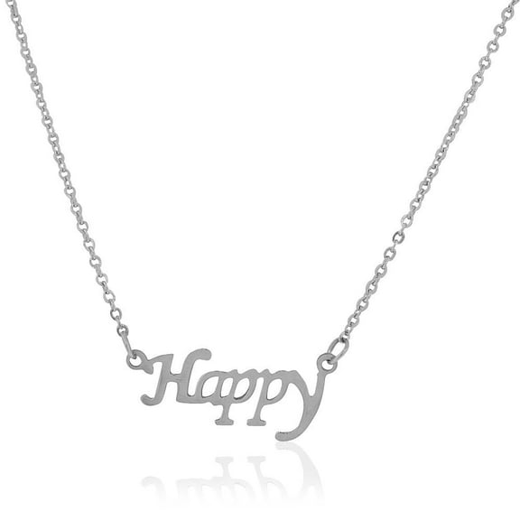 EDFORCE Stainless Steel Silver-Tone Happy Script Pendant Necklace, 20"