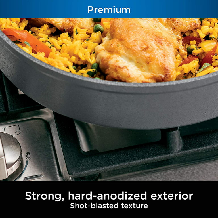 Ninja C30530 Foodi NeverStick Premium 12-Inch Round Grill Pan,  Hard-Anodized, Nonstick, Durable & Oven Safe to 500°F, Slate Grey