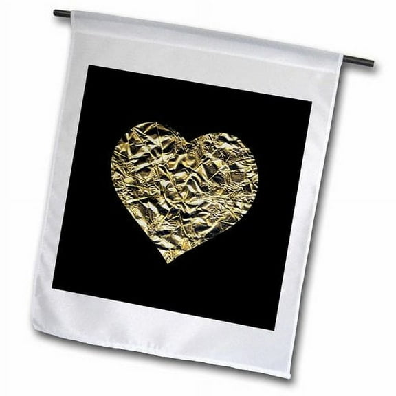 3dRose, Crushed Foil Effect Heart of Gold on Black Background, 12 x 18 inch Garden Flag