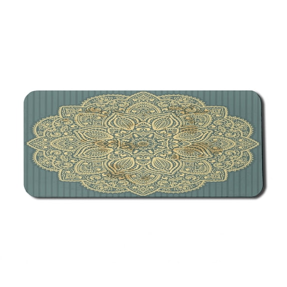 Mandala Computer Mouse Pad, Bohemian with Ornamental Folk on Vertical Stripes, Rectangle Non-Slip Rubber Mousepad X-Large, 35" x 15" Gaming Size, Cadet Blue Pale Yellow, by Ambesonne