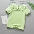 thumbnail image 3 of LNMQLPDBS Baby Girl Kids Blouses Ruffle Short Sleeves Crewneck Doll Collar T-Shirt Toddler Girl Clothes 6 Year Old Girl Birthday Gift Cute Summer Tops for Seaside Vacation ﻿ Green 4-5 Years, 3 of 9