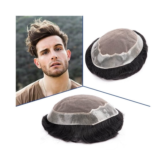 Human Hair Men's Toupee Mono Lace PU Hairpiece Replacement System Male Capillary Prosthesis