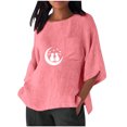 thumbnail image 2 of Xuyuer Women's Imitation Linen 3/4 Sleeve Blouse Crew Neck Summer Casual Tops Loose Fit Plus Size Tops Loose T Shirts Tunic Tops Shirts for Women Oversized Pocket T-shirt Fashionable Top, 2 of 6