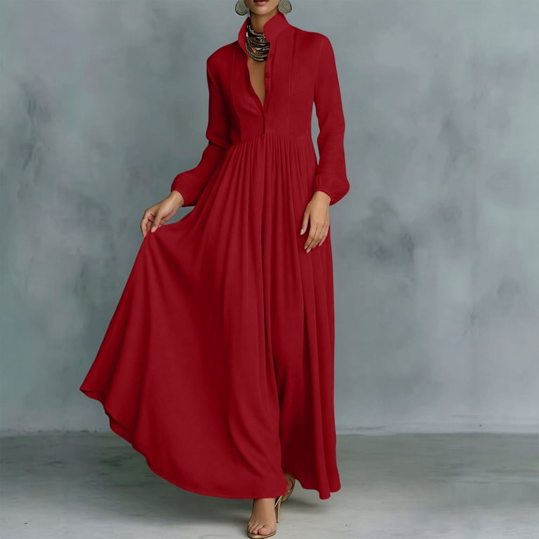 red fit and flare dress long sleeve Klesis / Mock Neck Long Sleeve Fit-and-Flare Mini Dress in Red / Small