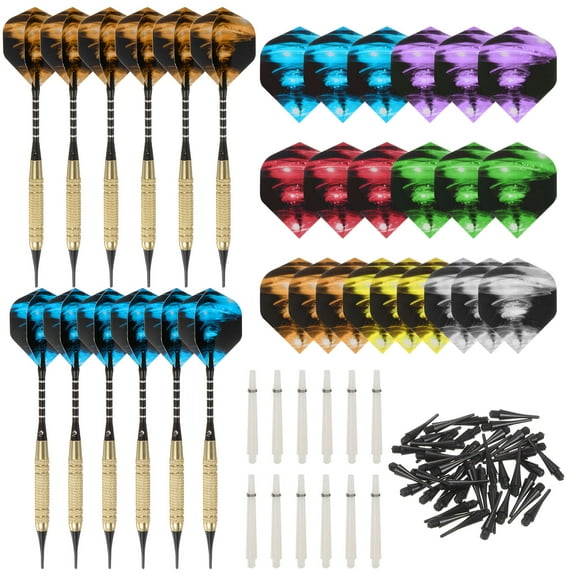 Soft Tip Darts Set - Plastic Tip Darts 12Pcs 18 Grams with 60 Extra Dart Tips 21 Dart Flights 12 Shafts