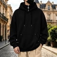 thumbnail image 2 of JSheng Men's Oversized Hoodies Pullover Long Sleeve Drawstring Sweatshirt with Pocket Fall Winter Casual Solid Loose Sweatshirts Z-Black L, 2 of 5