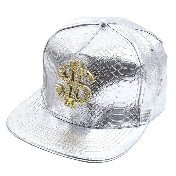 Jiibva Hip-hop Cap Dollar Sign Metal Label Fashion Break Dancing Street Dance Flat Brim Hat Cap Hip Hop Fitted Cap Youth Tide Cap