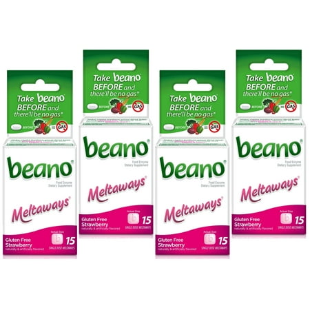 Beano Meltaways, Gas Prevention & Digestive Enzyme Supplement, Strawberry Flavor, 15 Count - 4 Pack