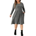 thumbnail image 2 of Agnes Orinda Women's Plus Size Dresses Round Neck Long Sleeve Ribbed Midi Knit Dress 4X Gray, 2 of 6