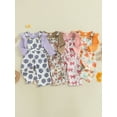 thumbnail image 3 of Miaouyo Infant Baby Girls Fall Clothing Set 0 3 6 9 12 18 Months Solid Color Ribbed Romper with Print Overalls 2Pcs Outfits, 3 of 9