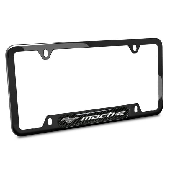 iPick Image for Ford Mustang Mach-E Real Carbon Fiber insert Gunmetal Stainless Steel License Plate Frame, Official Licensed