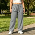 thumbnail image 5 of yillto Women Plus Size Sweatpant Wide Leg Elastic Waist Drawstring Loose Pants Trousers with Pockets, 5 of 7