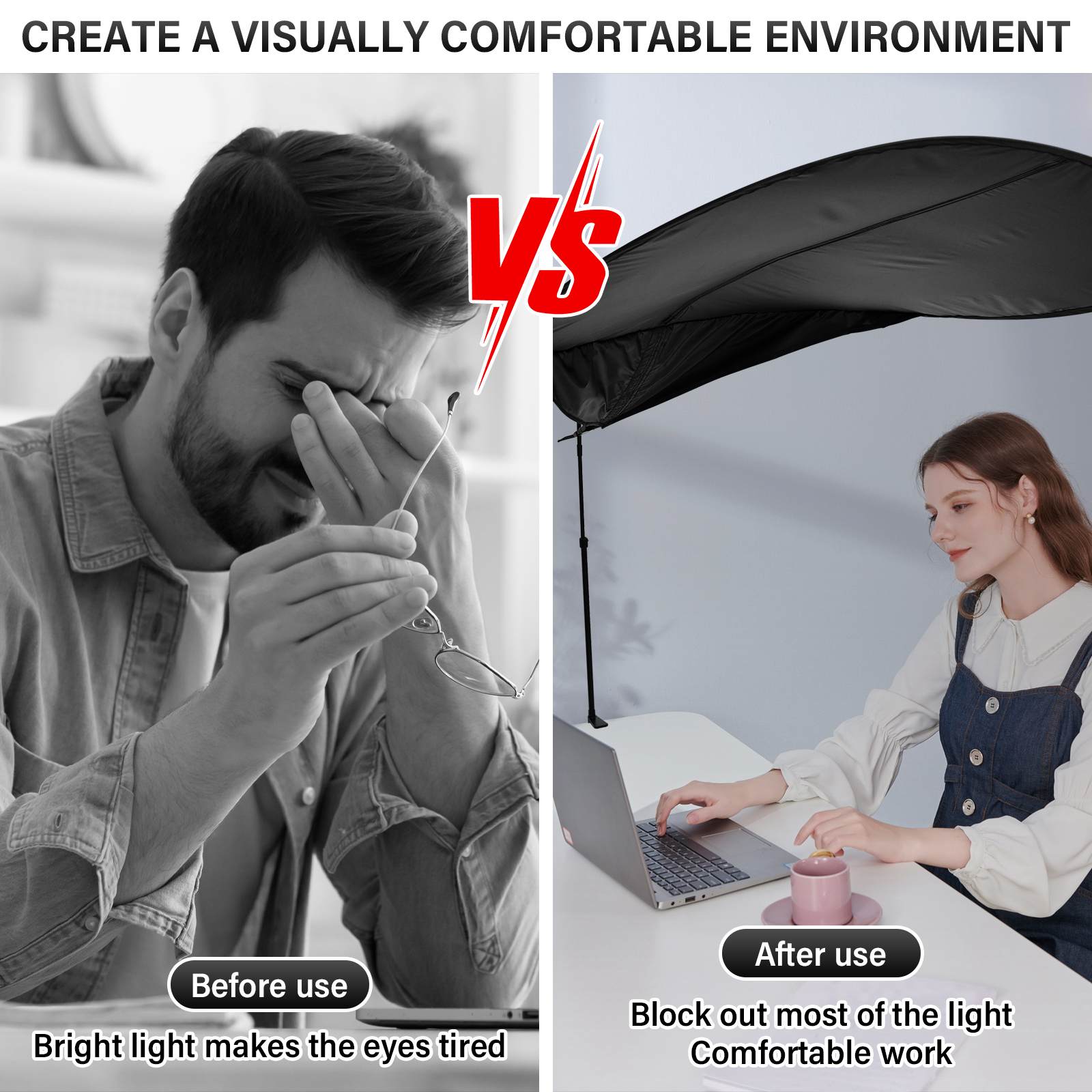 Austok Adjustable Cubicle Shade and Desk Canopy Essential Cubicle Light Blocker for Partitions to Block Overhead Light and Glare