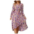 thumbnail image 1 of Qiopertar Robe Décontractée à Manches Longues Imprimée Florale Nouveau Style Col en V Ample en Solde à Moins de 5$ en Solde, 1 of 6