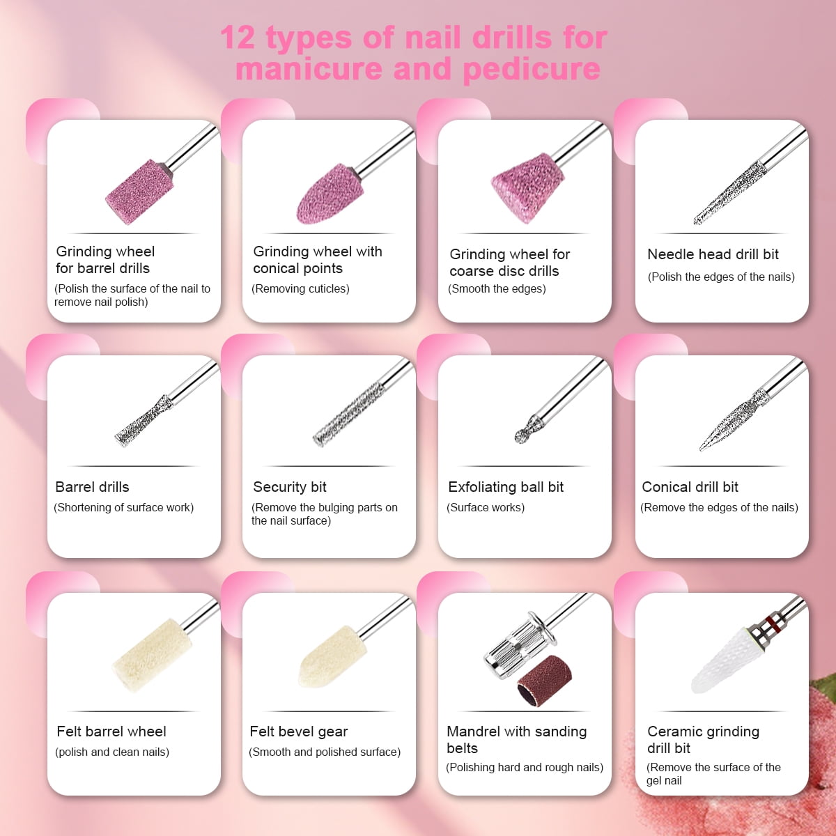 CIICII Electric Nail Drill, Eectric nail file,rofessional Nail Drill Kit for Men Women Home Salon-White