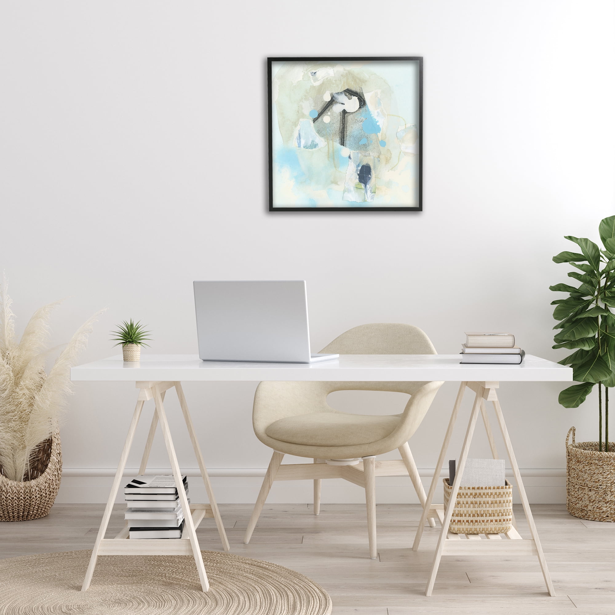 Stupell Industries Soft Blue Complex Abstraction Abstract Painting Black Framed Art Print Wall Art, 24 x 24