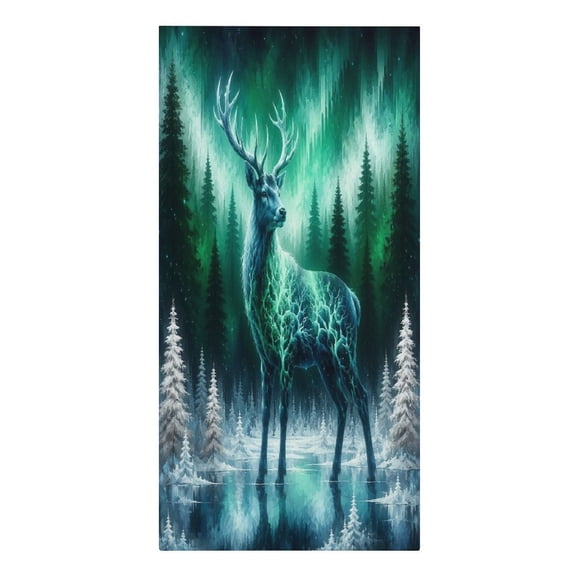 RKSupls Spirit Stag Winter Aurora Microfiber Beach Towel Absorbent Compact Towels for Swimming Pool Beach Travel Things for Vacation Essentials Adult Gift,61.4×30.3Inch