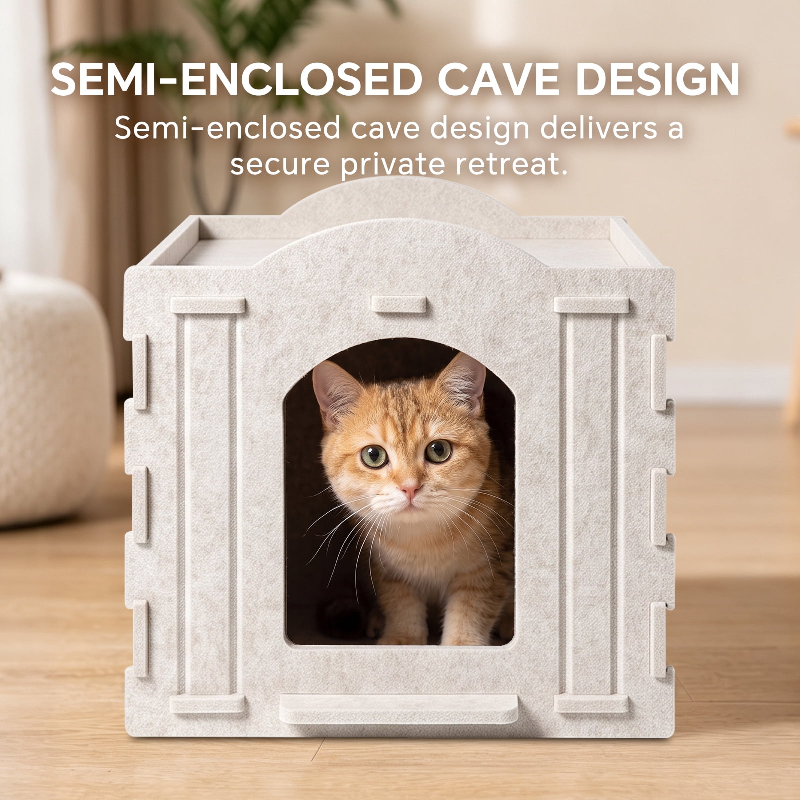Soft Felt Cat Cave House for Indoor Cats, Comfortable Enclosed Cat Hideout Shelter, Sturdy Breathable Felt Cat Bed for Kitten & Adult Cats