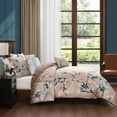 thumbnail image 5 of Bebejan Blue Blossom 5 Piece Comforter Set, King, Taupe, 220 Thread Count, 100% Cotton Sateen, Reversible, 5 of 10