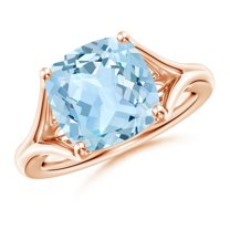 ANGARA Natural Solitaire Cushion 3.5 ct Aquamarine Split Shank Engagement Ring in 14K Rose Gold for Women (Size-10mm) | March Birthstone, Anniversary, Jewelry Gift for Women | Natural Aquamarine Ring