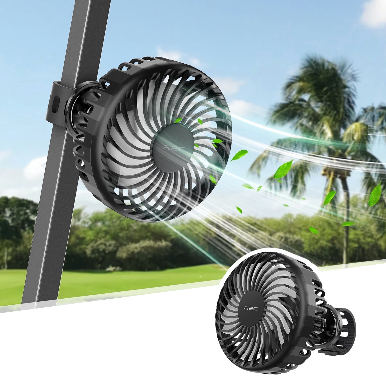 A2C Portable Fan for Golf Cart, Hands-Free Rechargeable Fan with Adjustable Strap for Forklifts, Lawn Mowers, 3 Speeds