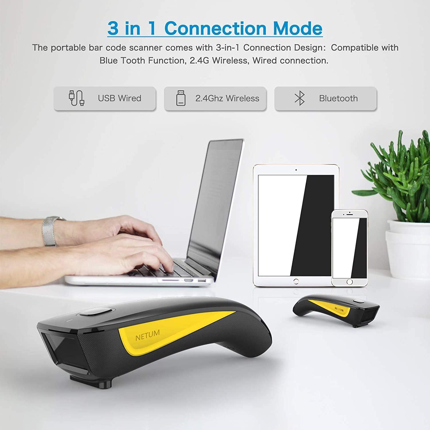 NETUM C750 Wireless Bluetooth Barcode Scanner with USB Cable & USB Dongle