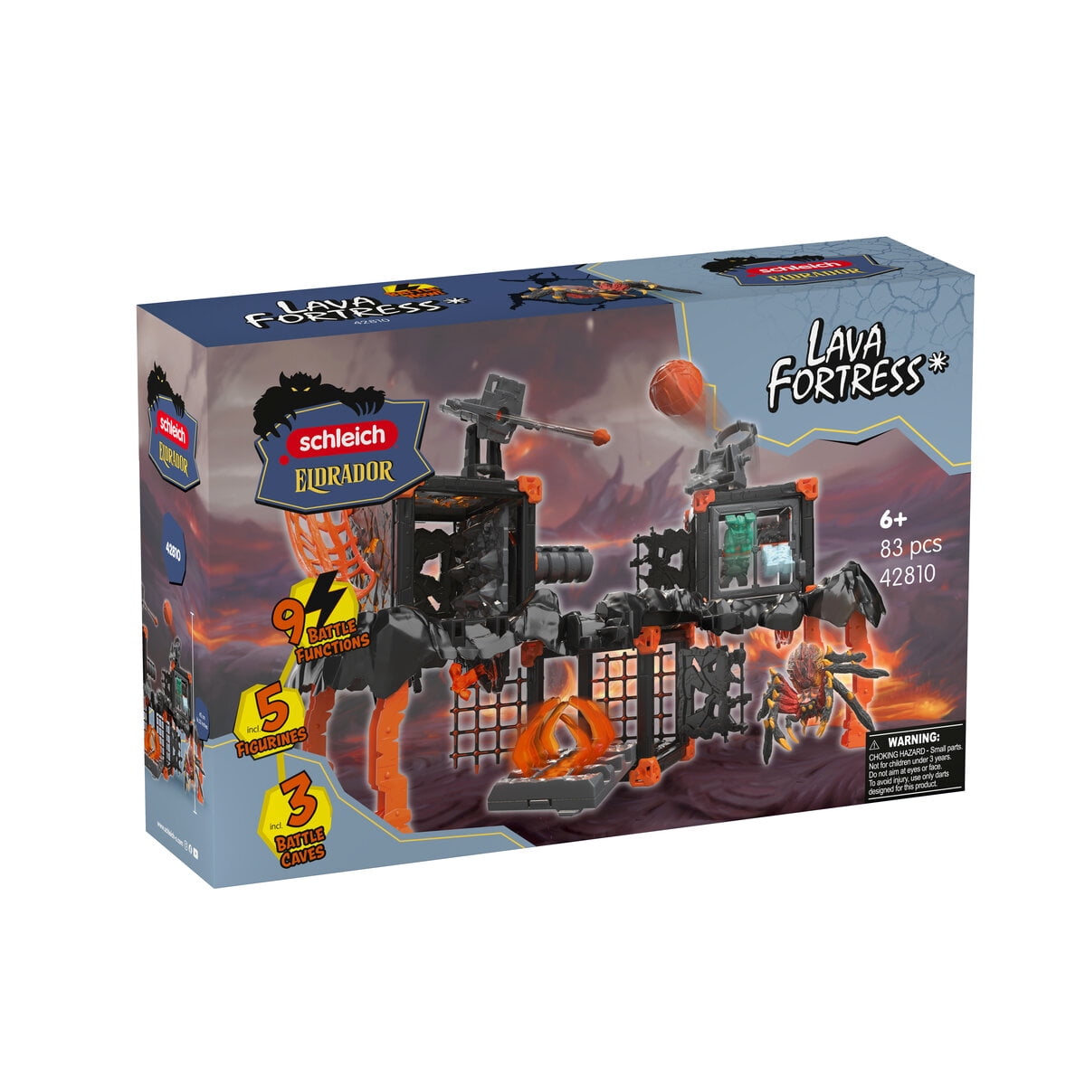 schleich Eldrador Creatures - 83 PC Lava Fortress Playset with Lava Spider, Fortress, Launchers and Battle Accessories for Kids Ages 7+